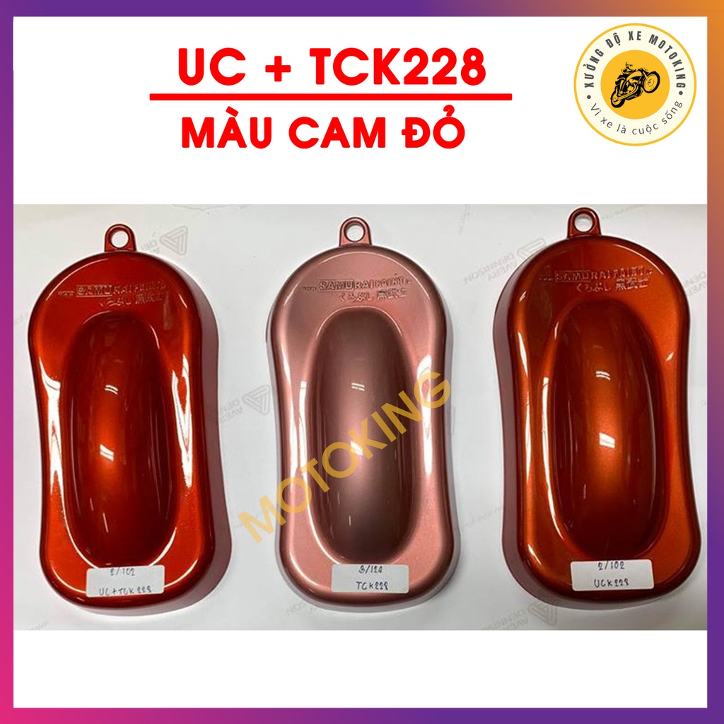 Combo sơn samurai màu cam đỏ UC + TCK228 dòng sơn xịt màu 2 lớp chuyên dụng cho sơn xe máy, ô tô