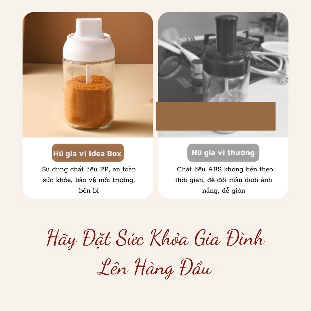 Hũ Đựng Gia Vị, Lọ Đựng Gia Vị Màu Trắng Có Thìa Bằng Thủy Tinh Cao Cấp Nắp Kín Chống Ẩm EC Life Dung Tích 250ml 0101-T