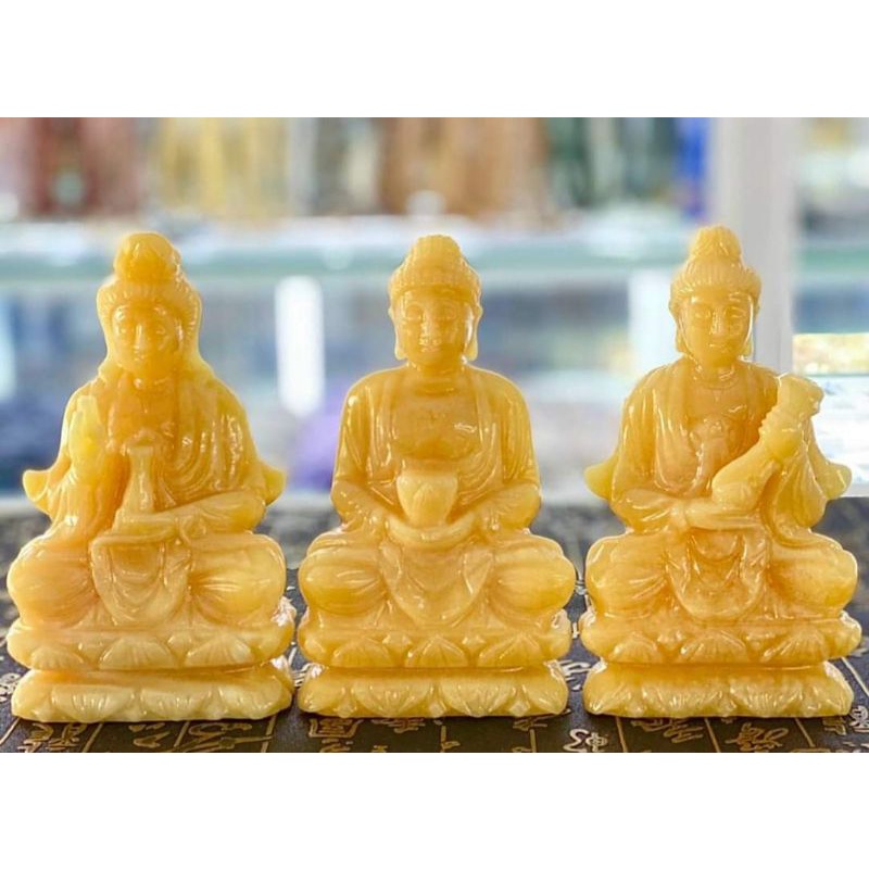 Tượng Tam Thế Phật, Phật Quan Âm đá Ngọc Pakistan, Ngọc Hoàng Long cao 10cm đến 20cm