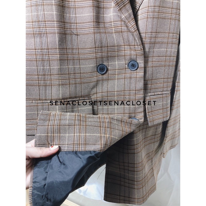 ÁO BLAZER 2 LƠP KẺ NÂU QC STYLE ULZZANG HQ ( Ảnh thật / Video) | BigBuy360 - bigbuy360.vn