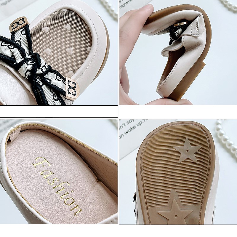 Dép Quai Nơ Mũi Vuông Đế Mềm Chống Trượt Chất Liệu Chiffon Thời Trang Cho Bé Gái Từ 3-16 Tuổi