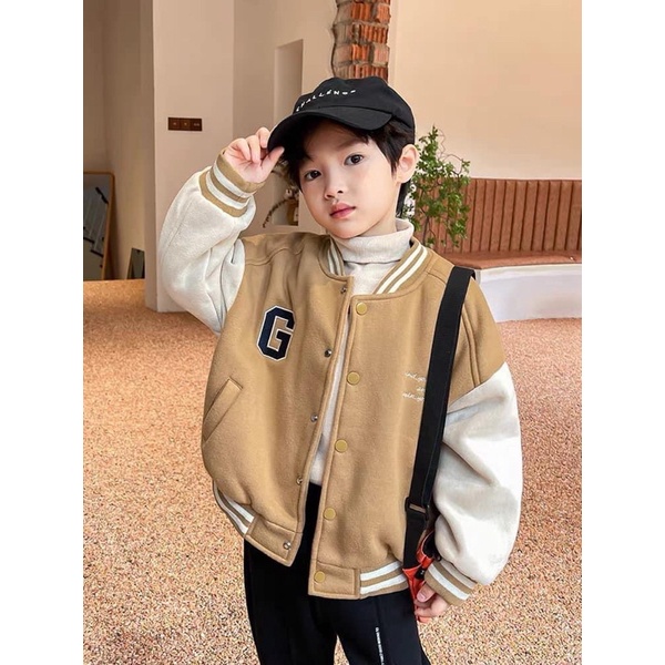 ÁO KHOÁC BOMBER CHỮ G CỔ VIỀN CHO BÉ