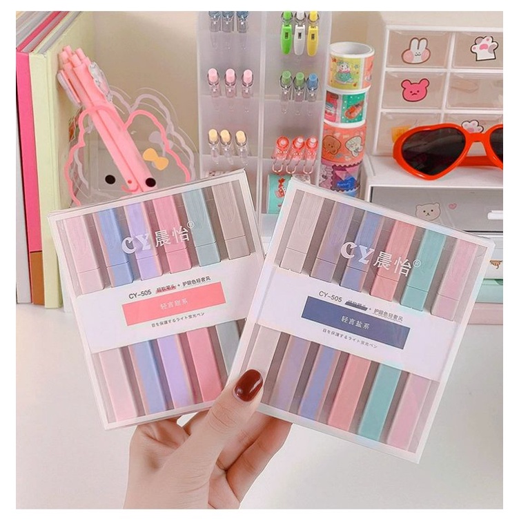 Set 6 Bút Dạ Quang Màu Pastel Thân Bút Hình Chữ Nhật BiTi Store