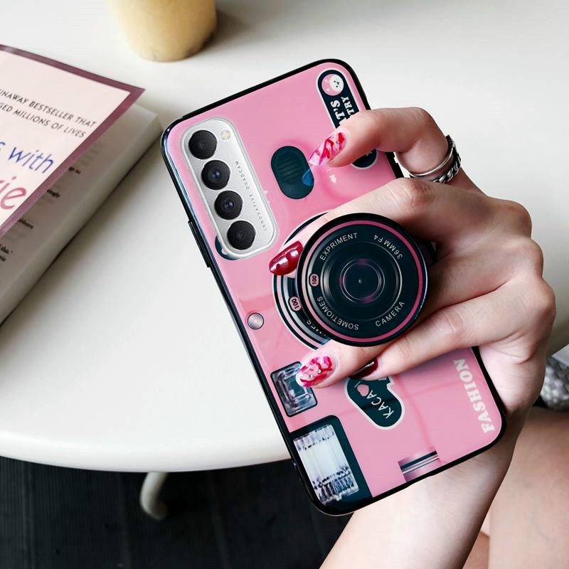 Ốp điện thoại silicon có đế đỡ thiết kế hình camera cho Oppo A95 A16 A74 A93 A94 A54 4G 5G A53 2020 A15S A15 A12 A5S Reno 6z 6 5 5G 4 Pro 4g Reno4 Pro Realme C11 C15