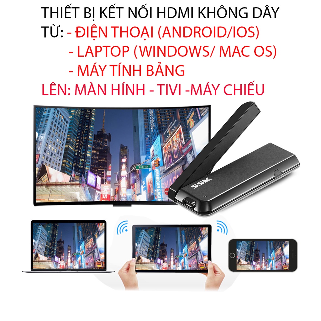 Thiết bị thu tín hiệu HDMI không dây 2 băng tần 2.4G và 5G hỗ trợ 4K chính hãng SSK