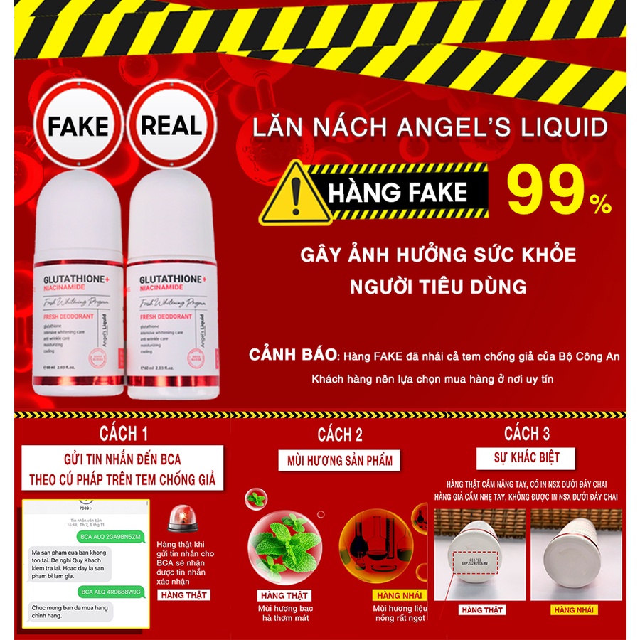 Lăn Nách Mờ Thâm, Dưỡng Trắng Da Angel Liquid Glutathione Plus Niacinamide Arbutin Fresh Deodorant 60ml
