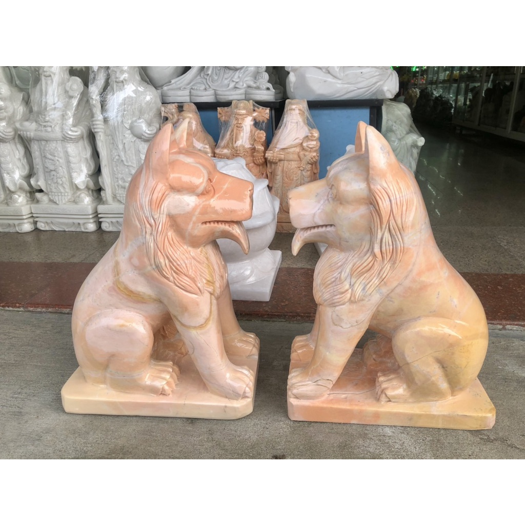 Cặp tượng chó đá phong thủy đá cà rốt gác cổng - Cao 50 cm