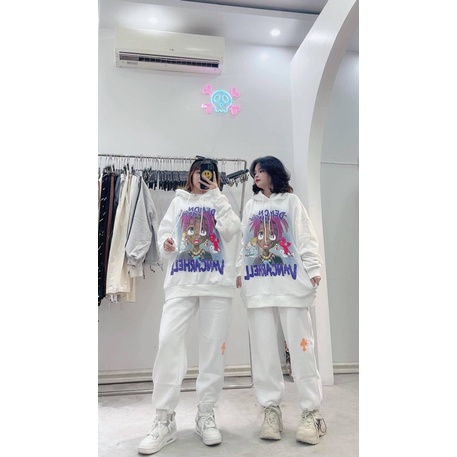Bộ hoodie hình+quần bom trắng TT11