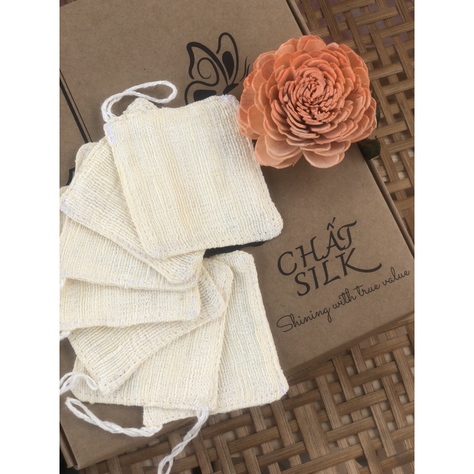 Set 5 bông tẩy trang tơ tằm làm sạch da CỔ CHẤT SILK 100% thiên nhiên bảo vệ da nhạy cảm có thể tái sử dụng