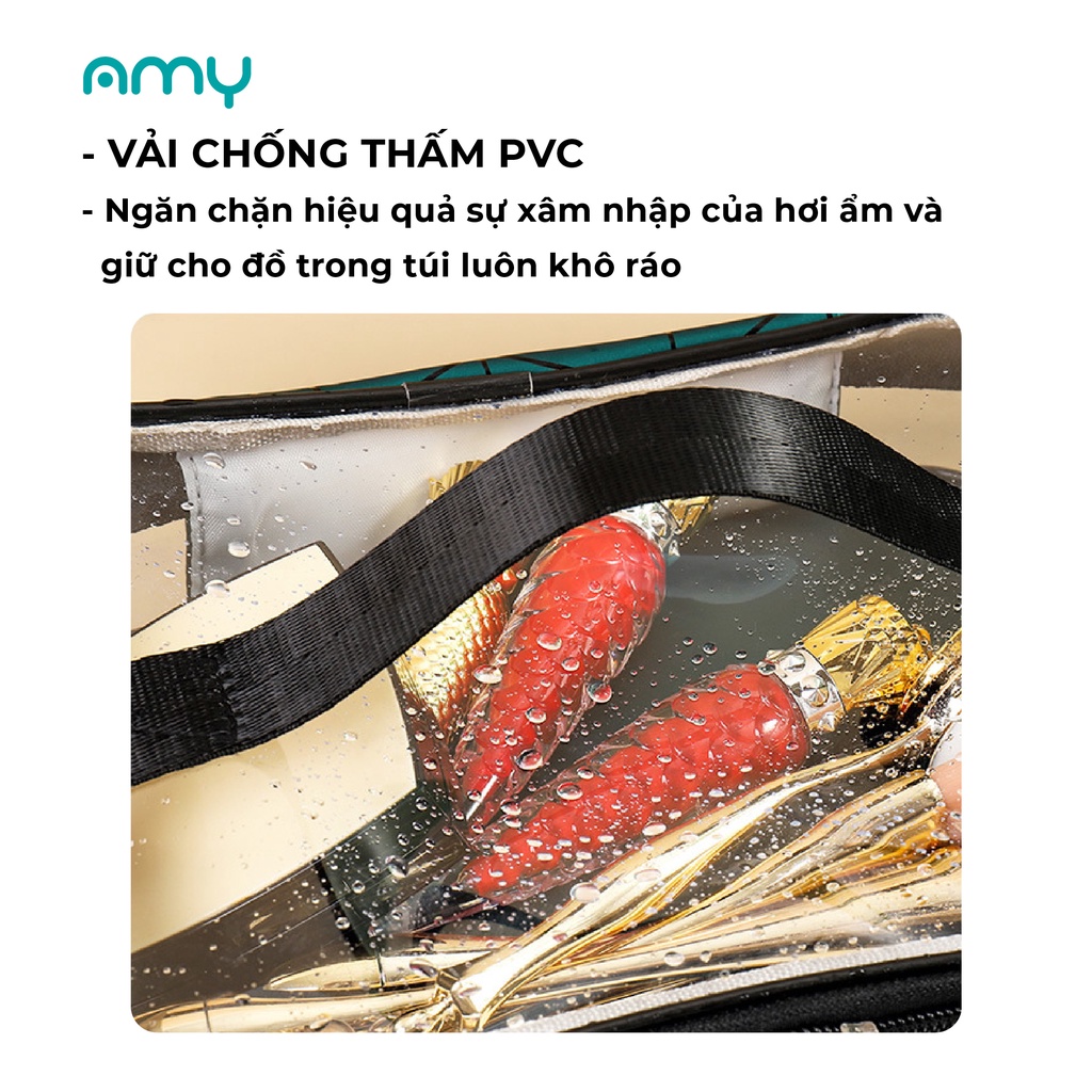 Túi đựng đồ trang điểm, mỹ phẩm du lịch Amy Beauty dạng hộp trong suốt, chống thấm nước TMP-03