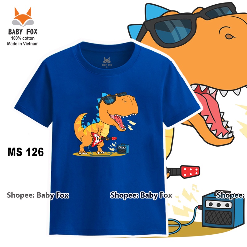 Áo thun bé trai 100% cotton loại tốt, áo phông thương hiệu BABY FOX, hình khủng long, size 10-55 kg  c