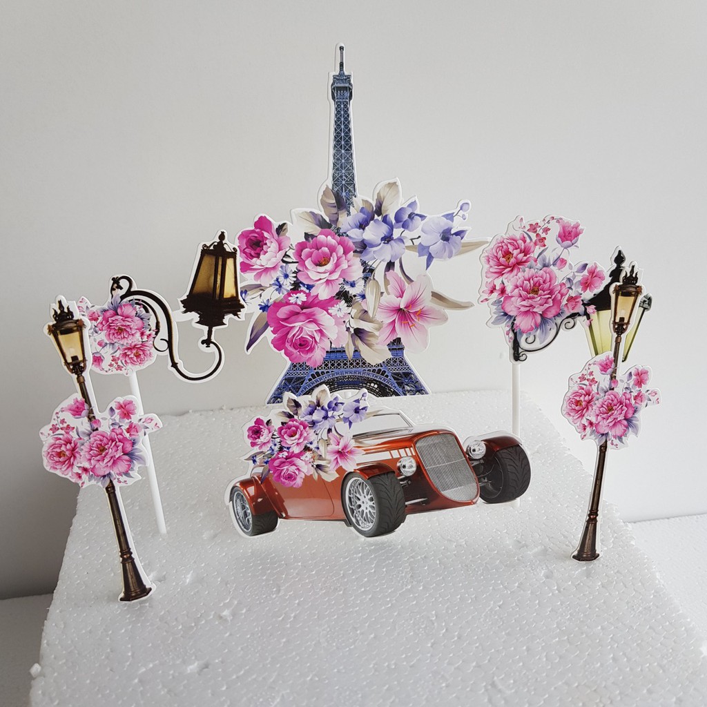 topper cake [FREESHIP] set cắm giấy tháp eiffel