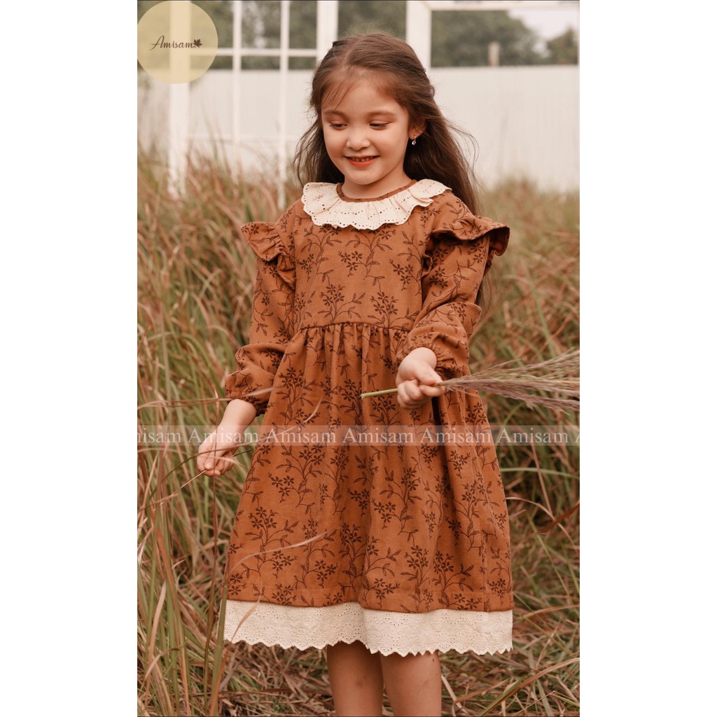 Váy bé gái nhung hoa nhí ROLIA chất nhung in hoa mặc đi chơi, du lịch, lễ tết cho bé gái V48 , V50