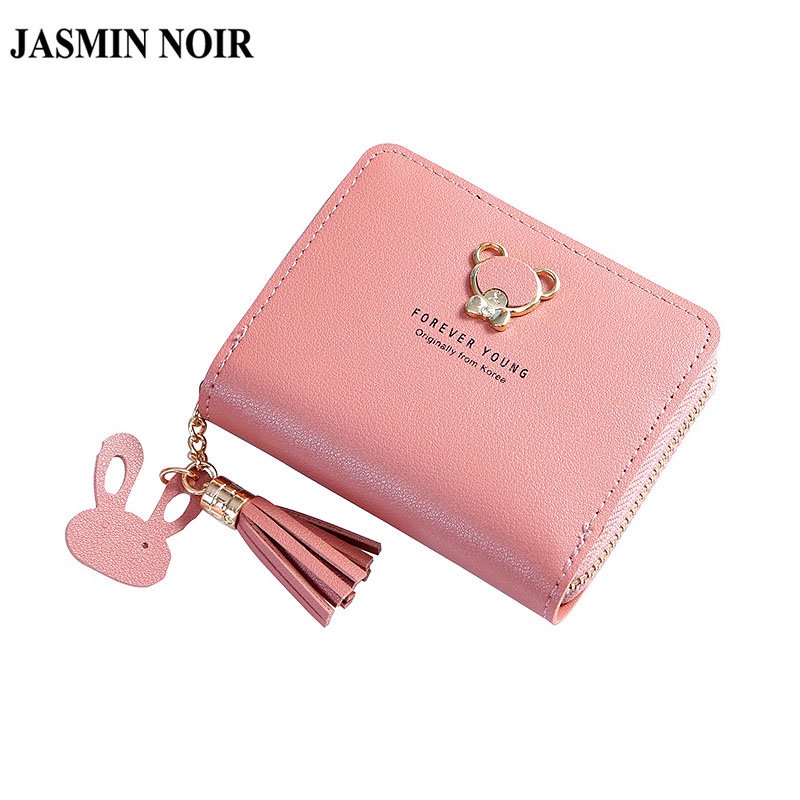 Ví JASMIN NOIR da Pu ngắn đính tua rua và khóa kéo thời trang nữ