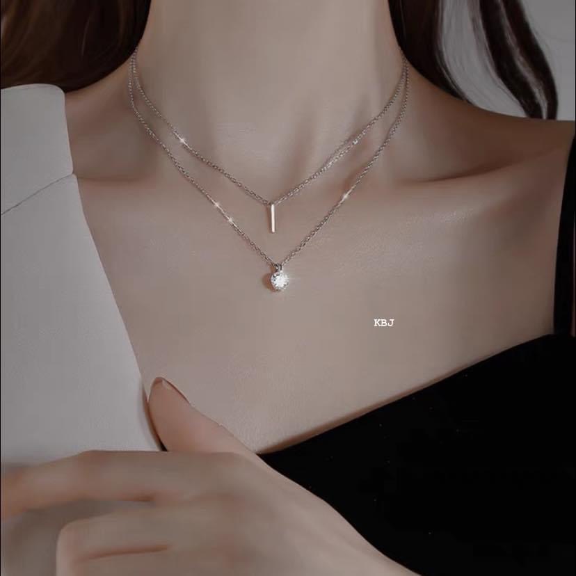 Dây chuyền bạc thật, vòng cổ nữ kép cá tính - Kho sỉ bạc Nhất Linh