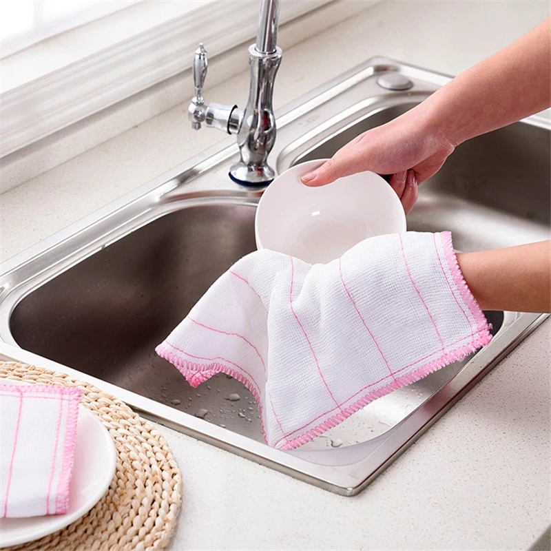 Khăn / Khăn Lau Chén Dĩa Sợi Cotton / Sợi Nhỏ Hình Vuông Thấm Hút Chống Dầu Mỡ Đa Năng Cho Nhà Bếp