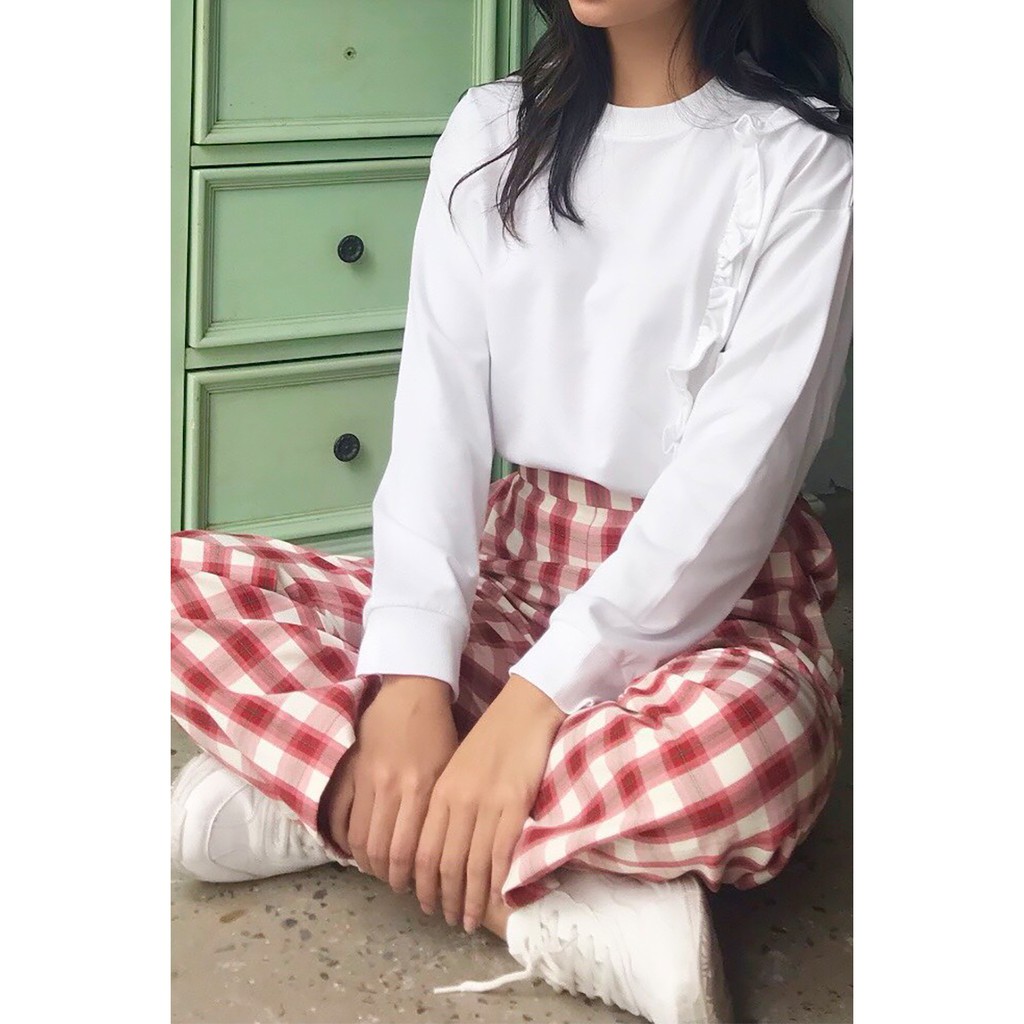 Quần baggy nữ vải đũi ống suông cạp chun kẻ caro công sở QAW0413 - 92Wear | BigBuy360 - bigbuy360.vn