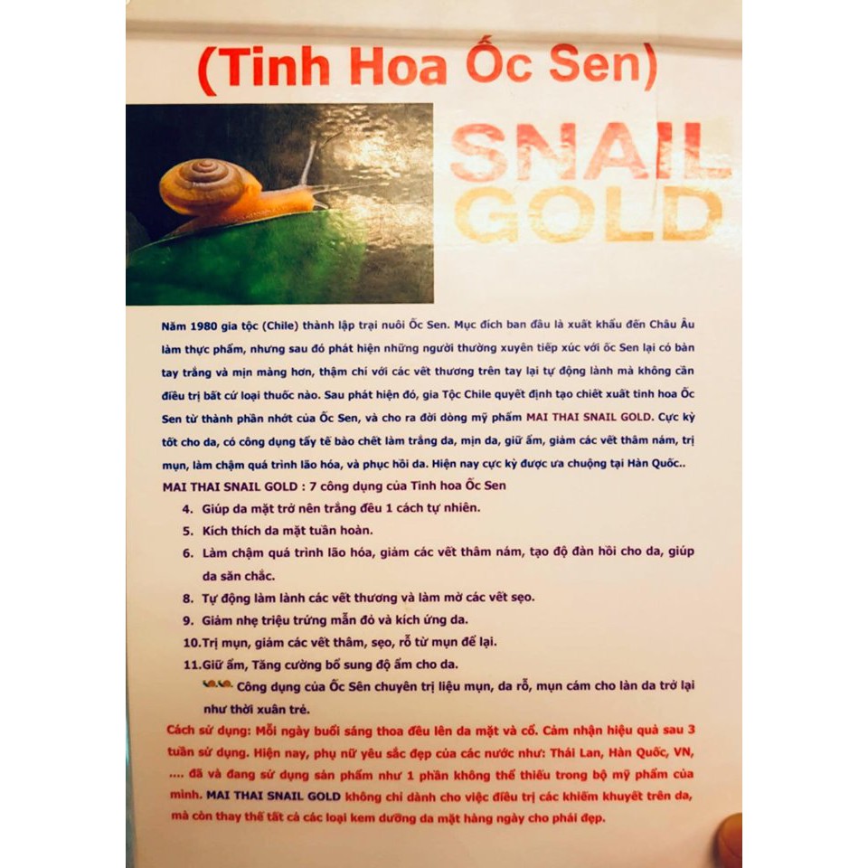Kem Ốc Sên Snail Gold Mai Thai Hoàng Gia Thái Lan Dưỡng Da