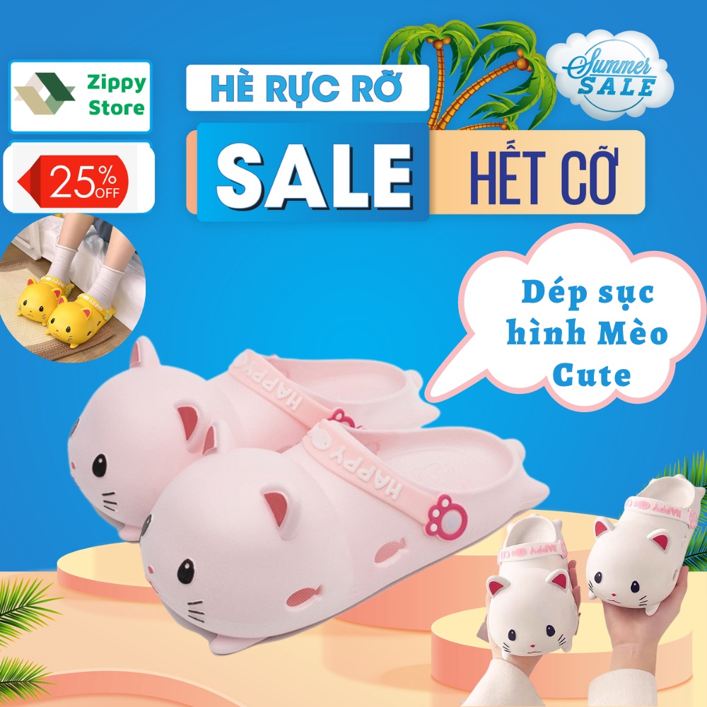 Dép Sục Hình Mèo Hottrend 2022 dễ thuơng Cute Cao Cấp,Dép Crocs Nữ quai ngang dạo phố, văn phòng dễ thương ZippyStore