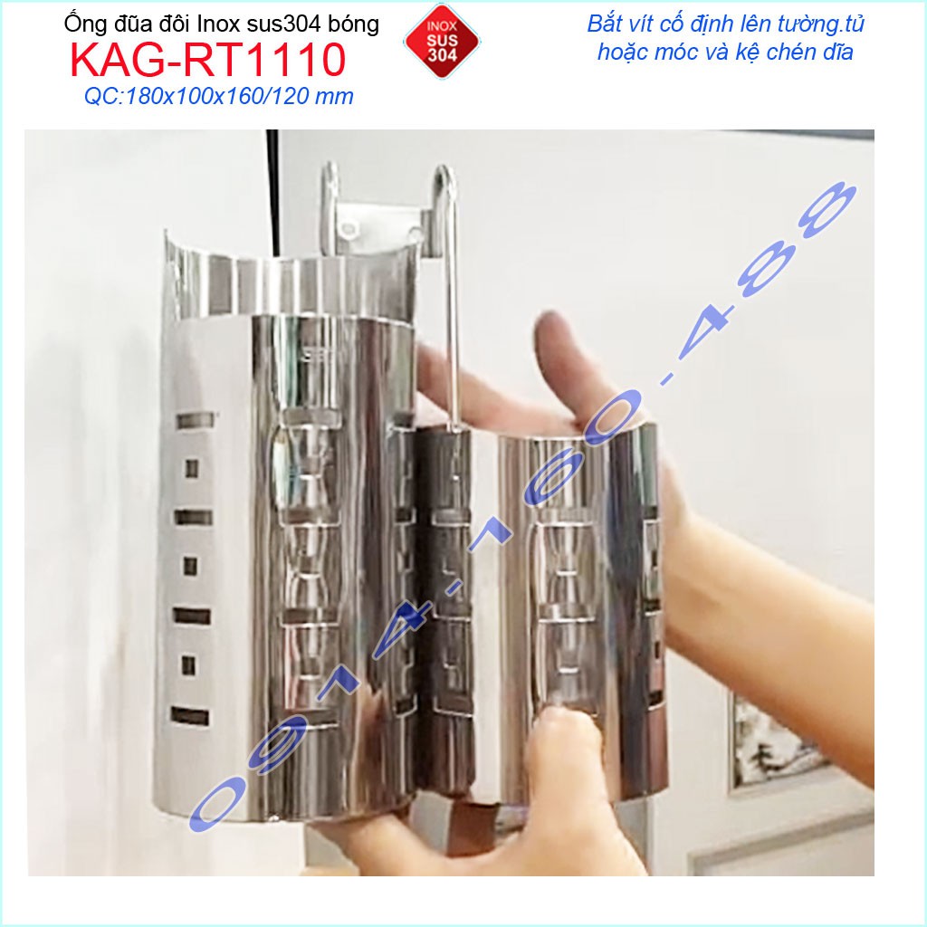 Ống đũa đôi KAG-RT1110, ống đựng đũa nhà bếp Inox dập khuôn cao cấp SUS304 sáng bóng sử dụng vĩnh viễn