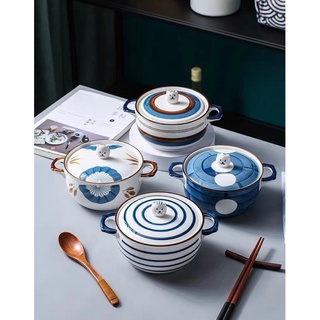 Thố sứ có nắp xanh trắng