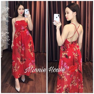 052ĐA - Đầm Maxi Hoa Văn Hở Lưng Gợi Cảm