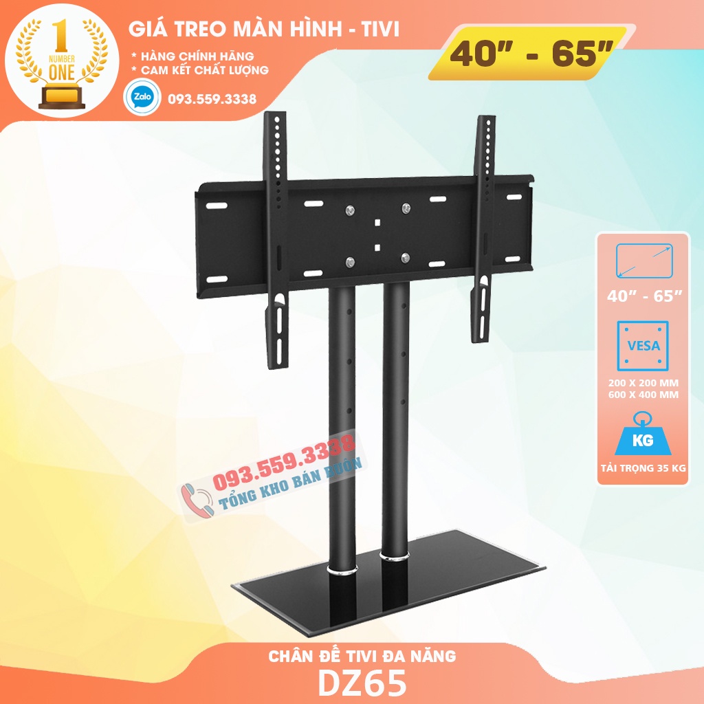 Chân Đế Tivi Đa Năng 40 - 65 Inch DZ65 - Thiết Kế 2 Trụ - Chân Tivi Đặt Bàn Mặt Kính Cường Lực - Sang Trọng - Cao Cấp