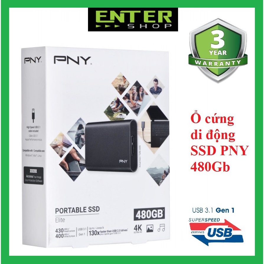 Ổ cứng SSD di động PNY Elite 480Gb, 960Gb Usb 3.1 gen 1