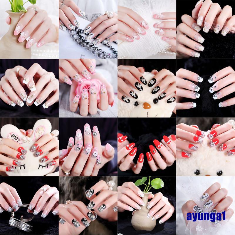 [Hàng mới về] Bộ 24 móng tay giả màu trong suốt trang trí hoa xinh xắn thích hợp cho cô dâu diy