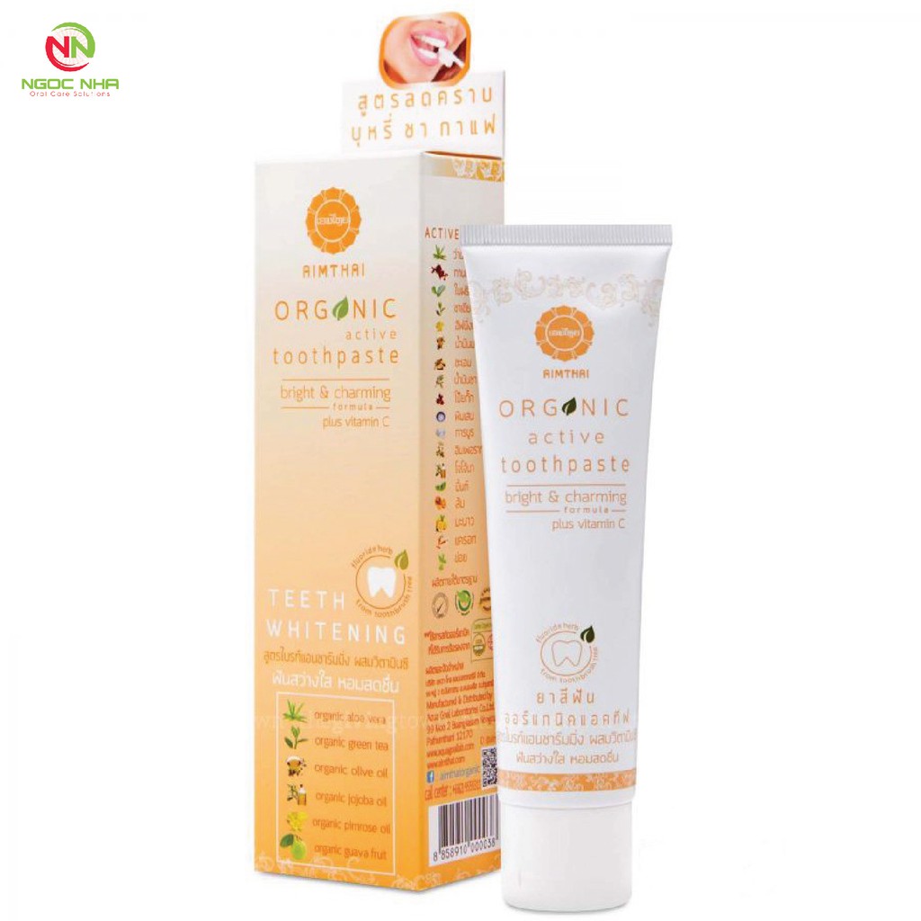 Kem đánh răng thảo dược Organic AimThai Whitening từ Thái Lan làm trắng chống ố răng hôi miệng ngừa nhiệt miệng 100g