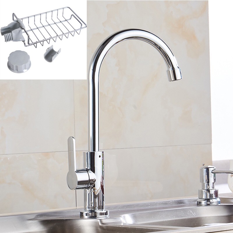 Combo vòi rửa bát 1 đường nước kèm giá gắn vòi bằng inox sus 304