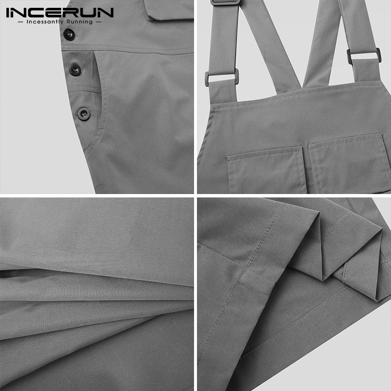 INCERUN Men's Casual Suspender Solid Color Loose Short Jumpsuit diệt