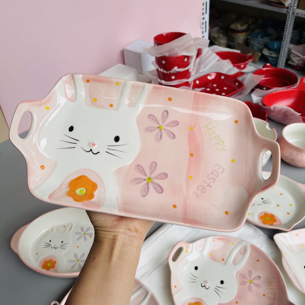 (SẴN HÀNG)Bộ bát đĩa Set thỏ hồng 11 món cute đáng yêu