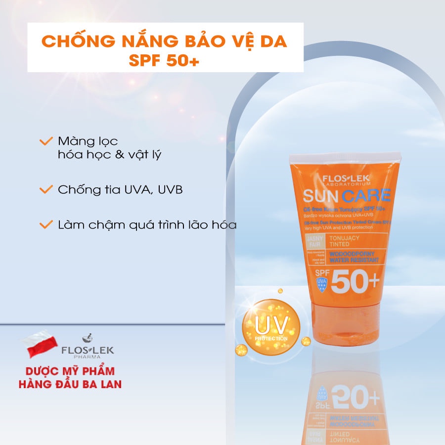 ✅[ Chính hãng Floslek] Kem chống nắng kiềm dầu Floslek Sun Oil Free Protection Tinted Cream SPF50+_50ml