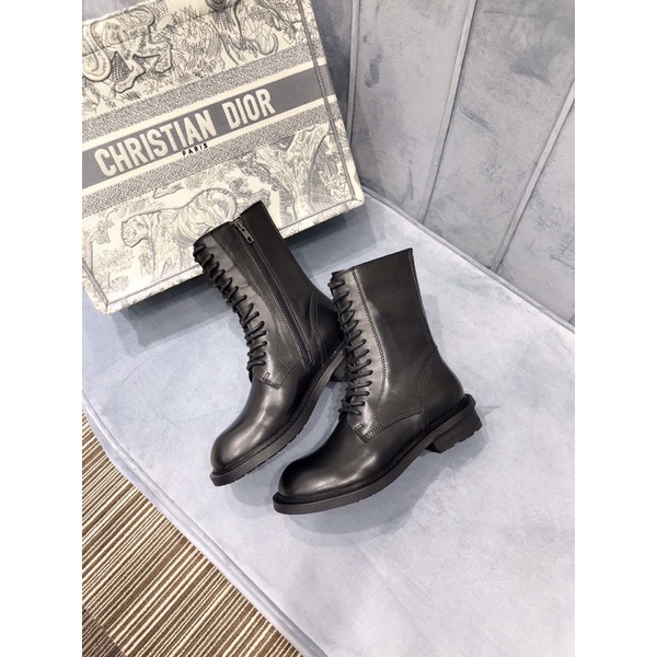 Giày bốt cổ cao, bốt chiến binh buộc dây Ann Demeul* da bò cao cấp