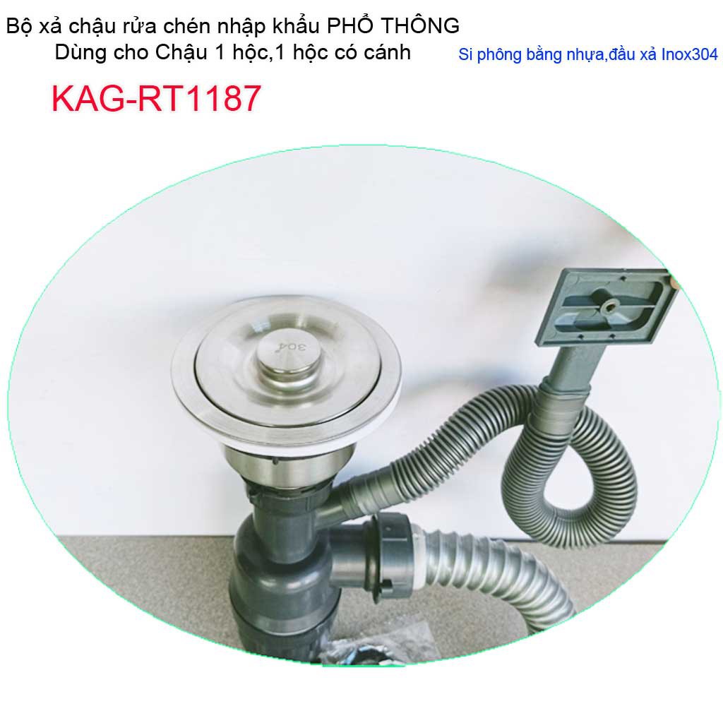 Bộ xả chậu chén bát 1 hố trọn bộ, ống xả xi phông chậu rửa chén bát 1 hộc KAG-RT1187