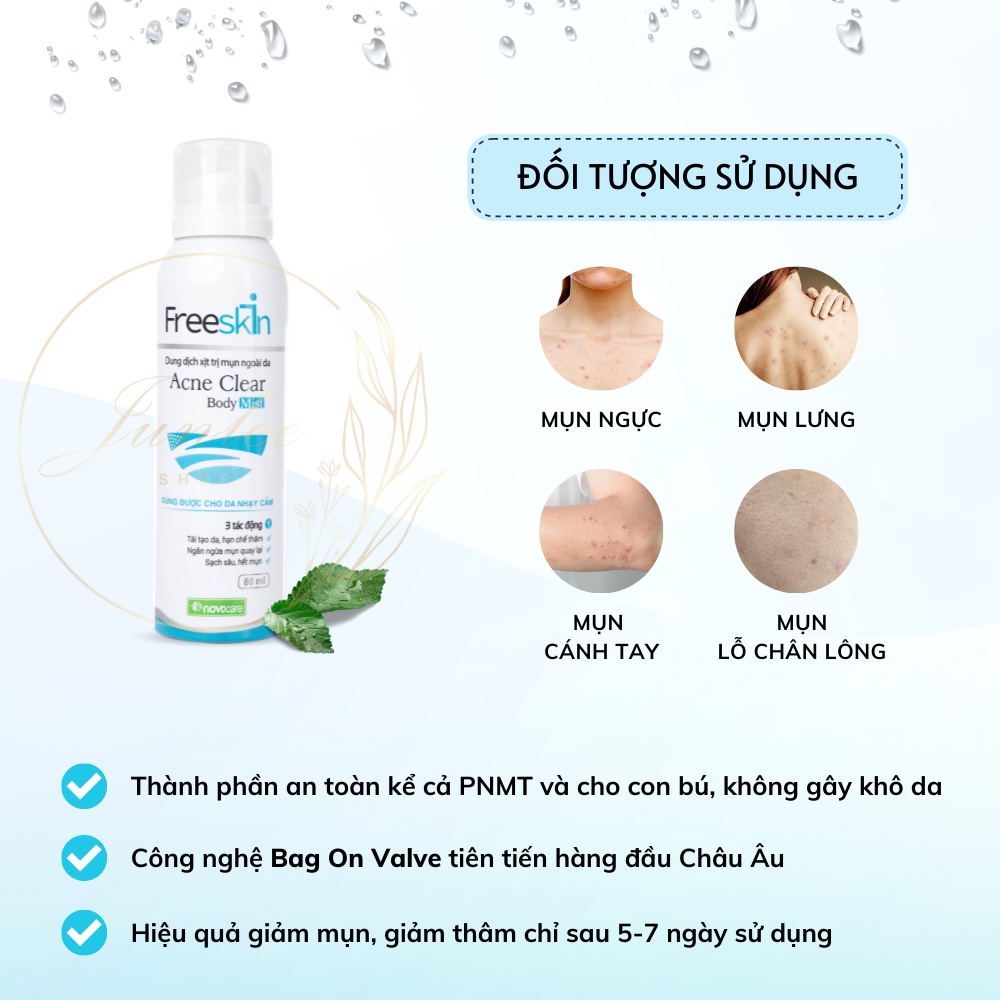 Xịt mụn lưng mờ thâm mụn freeskin 80ml chai xịt giảm mụn lưng body ngực mông chân cánh tay - junlee làm đẹp chính hãng