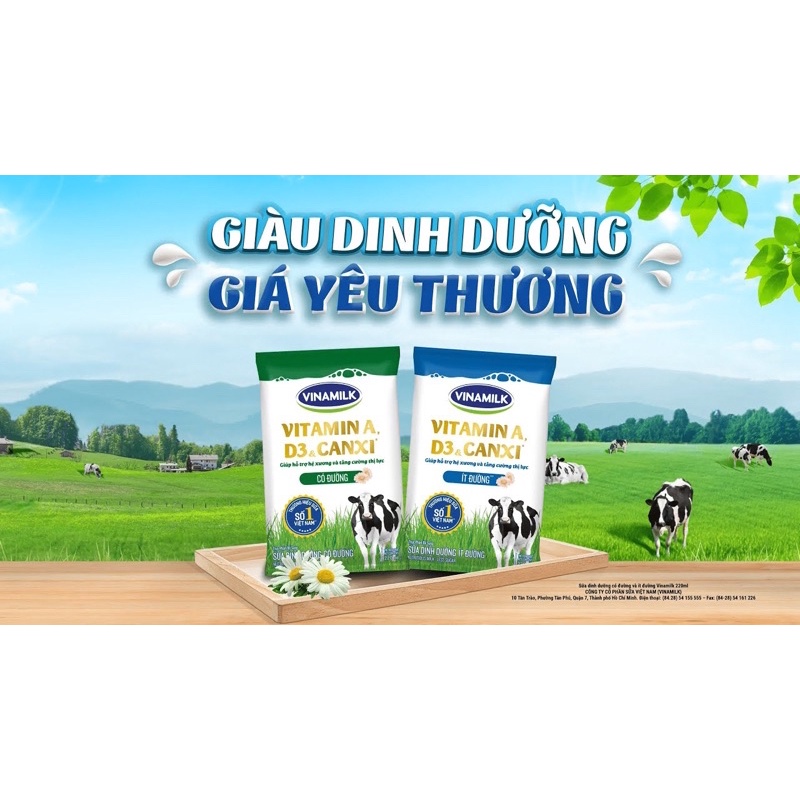Thùng Sữa tiệt trùng Vinamilk bịch 220ml 48 bịch