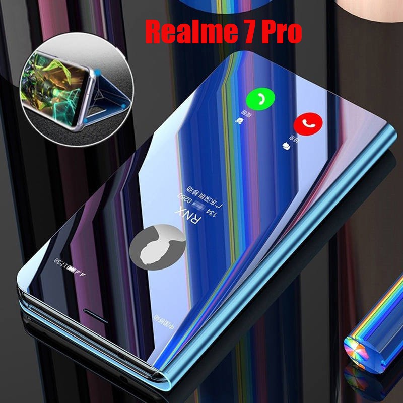 Vỏ điện thoại Realme 7 Pro Case Flip Mirror Plating Leather Casing Phone trường hợp Realme7 Pro Cover Stand