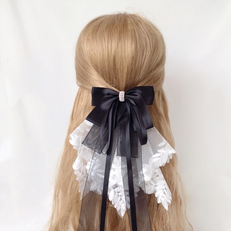 Youyo Kẹp Tóc Ngắn Đính Nơ Ruy Băng Dài Đáng Yêu Không Trơn Trang Trí Tóc