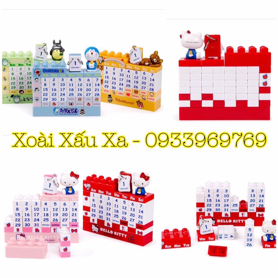Bộ mô hình lịch mini Lego lắp ráp hoạt hình Kitty, Đoraemon, Totoro...12*13cm
