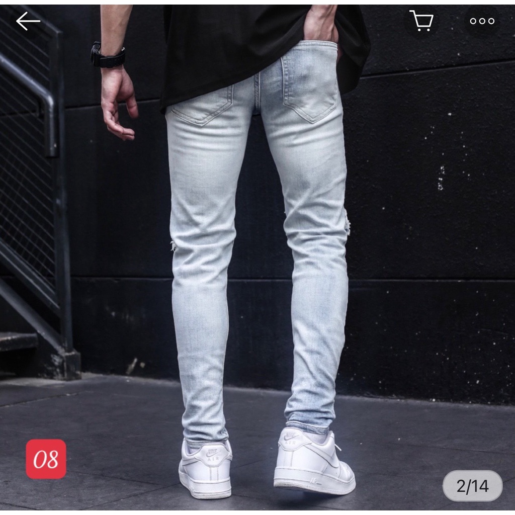 Quần jean nam co giãn 4 chiều, quần bò RÁCH GỐI dáng ôm chất vải cao cấp CAROLLSTORE MS08