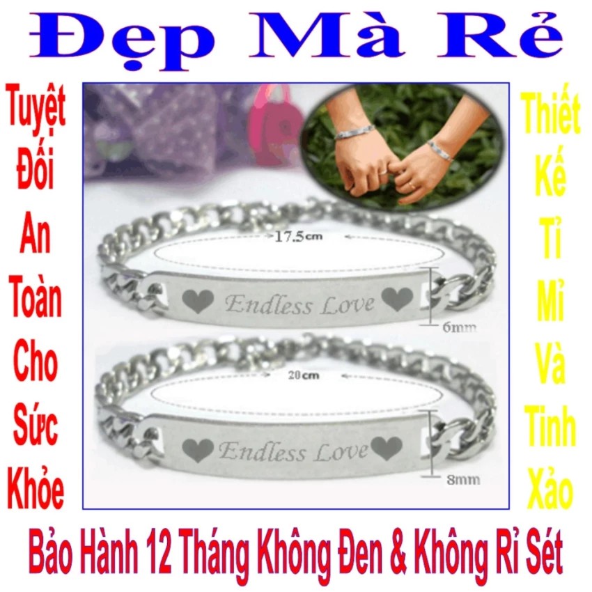 (Tặng 1 lắc đeo chân) Lắc tay đôi đẹp khắc chữ  Endless Love - Giá bán như trên là 1 cặp = 2 lắc nam nữ như hình