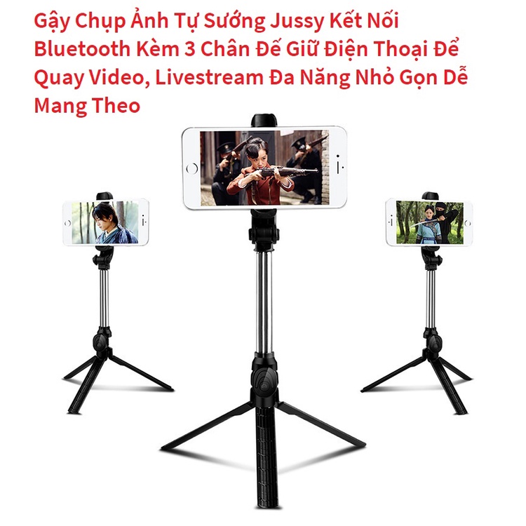 Gậy Chụp Ảnh Tự Sướng Jussy Kết Nối Bluetooth Kèm 3 Chân Đế Giữ Điện Thoại Để Quay Video, Livestream Đa Năng Nhỏ Gọn