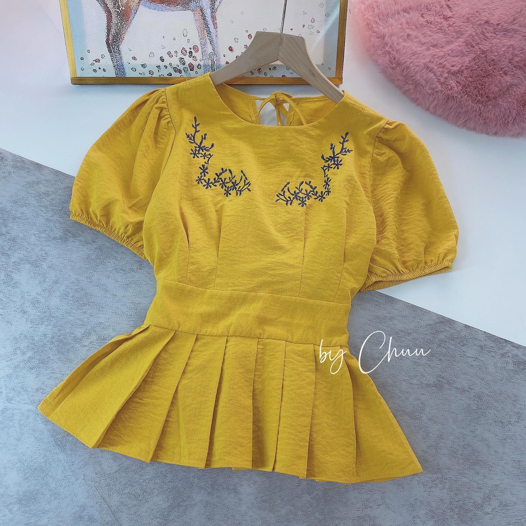 Áo peplum công sở nữ kiểu thêu hoa mai CHUU A6972