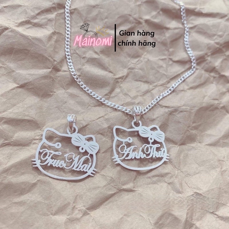 Dây chuyền mặt mèo nơ khắc tên mẫu mới cho bé gái Mainomi Shop Bạc Xinh