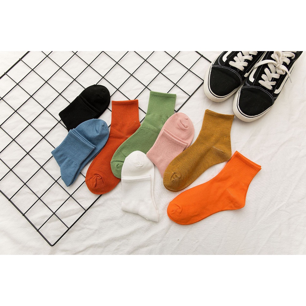 Vớ trơn màu cổ trung basic