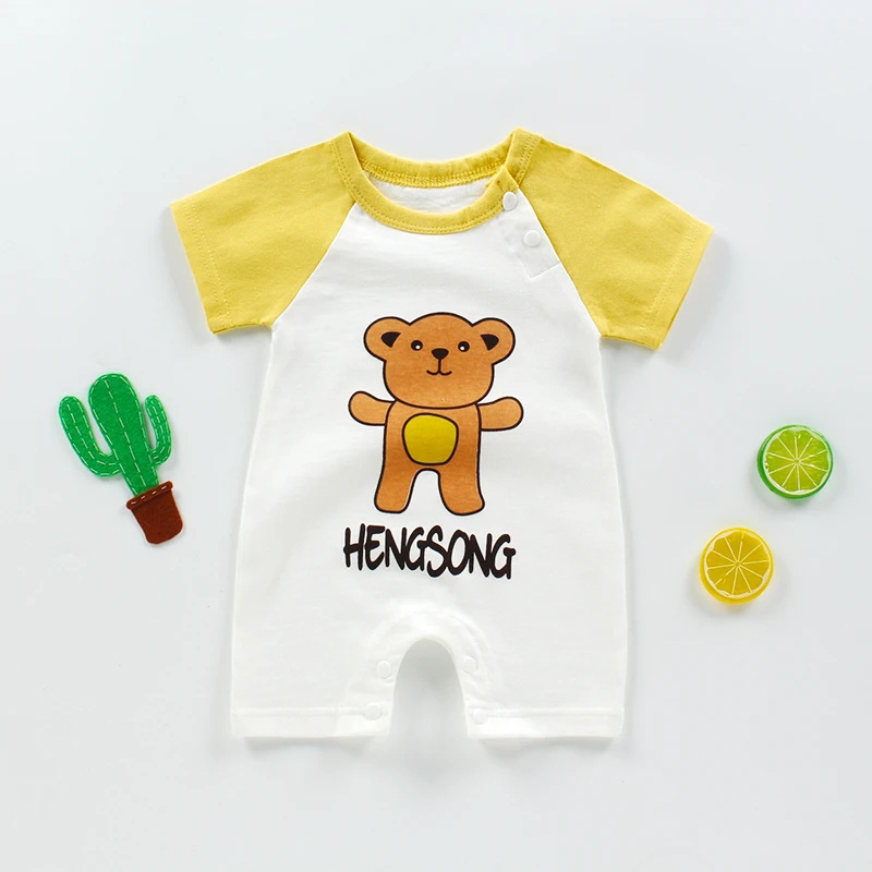 Áo Liền Quần Cotton Tay Ngắn Màu Hồng Họa Tiết Thỏ Con Cho Bé Sơ Sinh