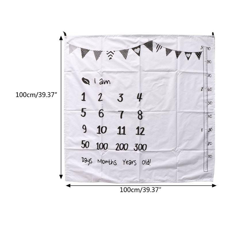 Chăn 100x100cm in hình thước đo và lịch sáng tạo làm phông nền cho em bé chụp hình kỷ niệm