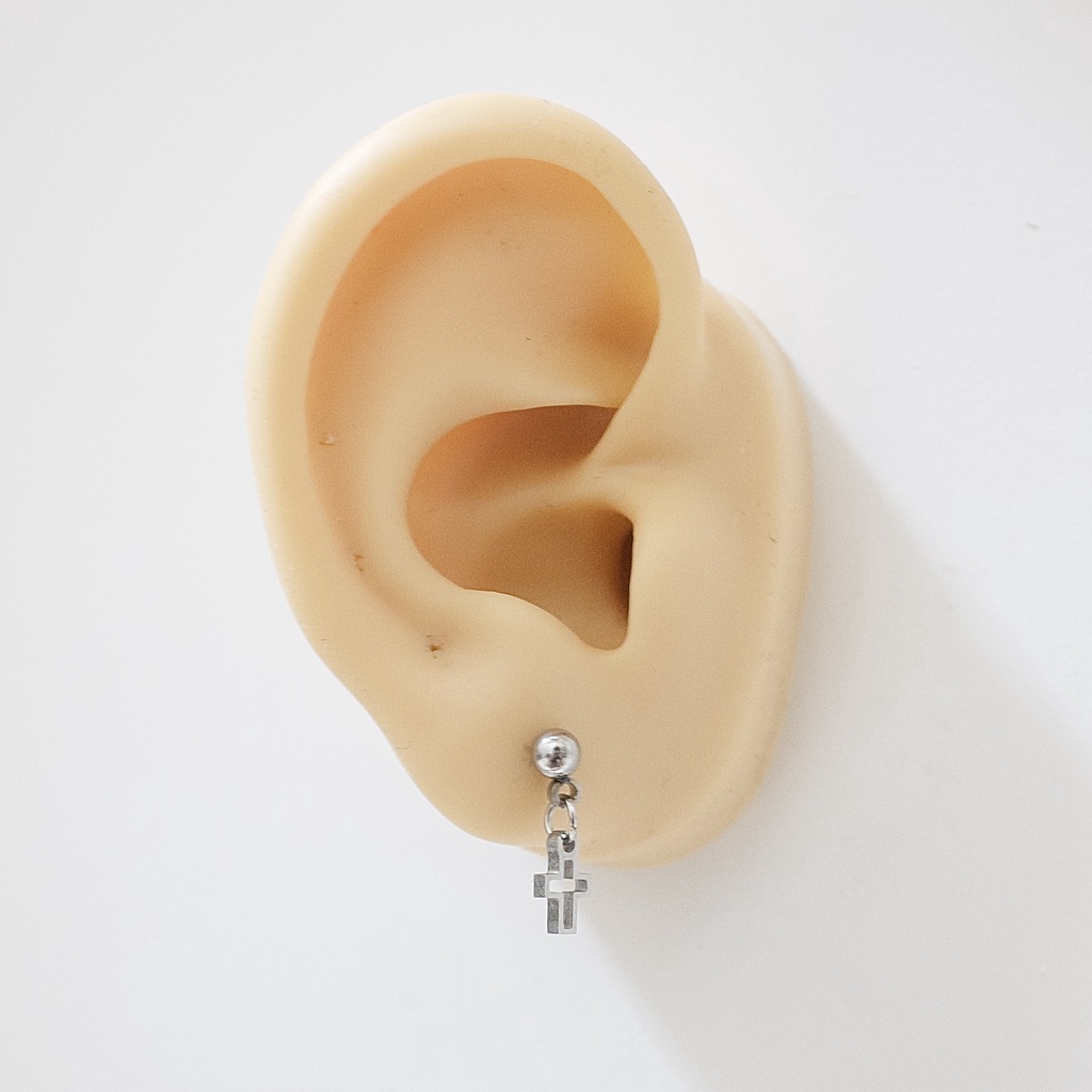 Khuyên Tai Titan Unisex Có Charm Thánh Giá Rỗng Bi Tròn Không Gỉ Sét Không Ngứa Bông Tai Julies Box 66